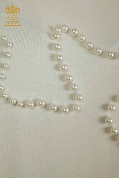 Großhandel Damenbluse Perlenstickerei Ecru - 79196 | KAZEE - Thumbnail