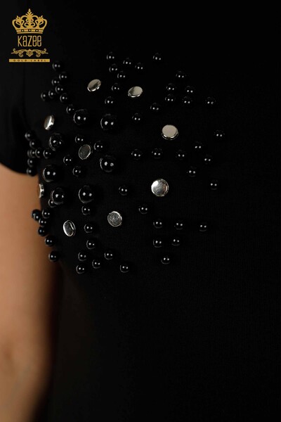Großhandel Damen Bluse - Perlenbestickt - Schwarz - 79201 | KAZEE - Thumbnail