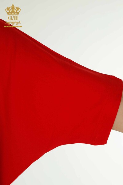Großhandel Damen bluse - Perlen bestickt - Rot - 79196 | KAZEE - Thumbnail