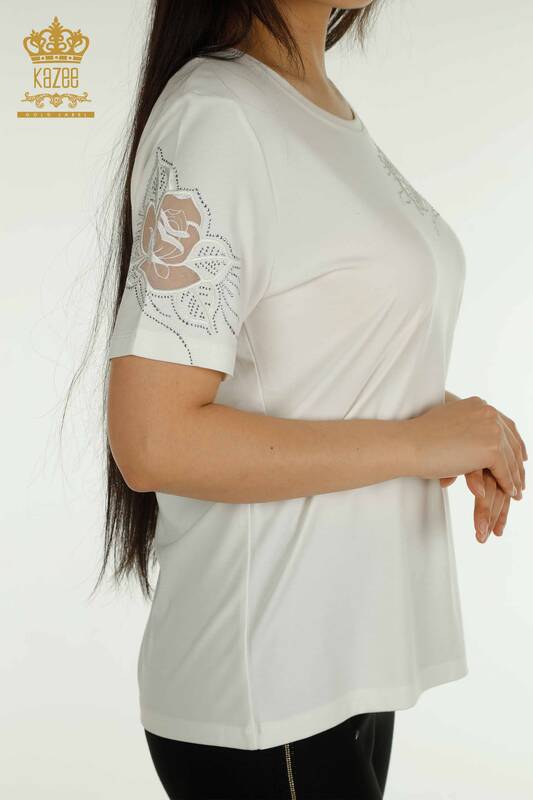 Großhandel Damen Bluse im - Rosen Stickerei - Ecru - 79541 | KAZEE
