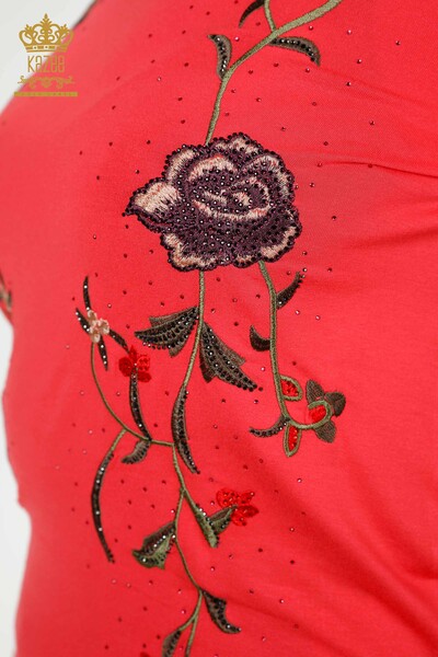 Großhandel Damenbluse Rose gemustert Granatapfelblüte - 79044 | KAZEE - Thumbnail