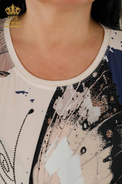 Großhandel Damenbluse - Schmetterlingsmuster - Beige - 77900 | KAZEE - 5