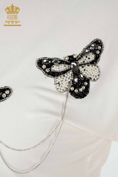 Großhandel Damenbluse Schmetterling gemustert Ecru - 78933 | KAZEE - Thumbnail