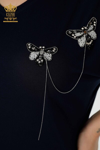 Großhandel Damenbluse Schmetterlings muster - Marineblau - 78933 | KAZEE - Thumbnail