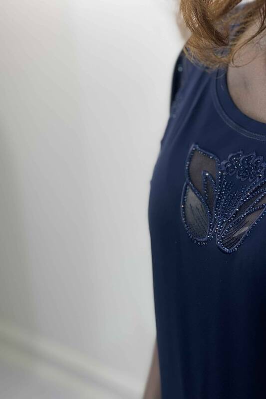 Großhandel Damen Bluse - Schmetterlings Detail - Rundhalsausschnitt - 77442 | KAZEE