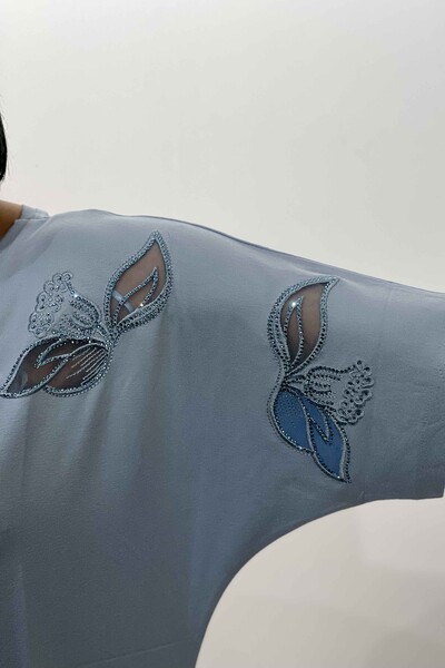 Großhandel Damen Bluse - Schmetterlings Detail - Rundhalsausschnitt - 77442 | KAZEE - Thumbnail