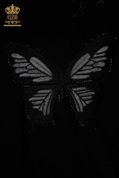 Großhandel Damen Bluse - Schmetterlings Muster - Schwarz - 79555 | KAZEE - Thumbnail