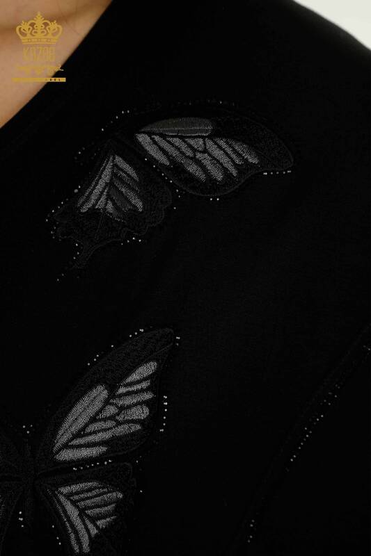 Großhandel Damen Bluse - Schmetterlings Muster - Schwarz - 79555 | KAZEE
