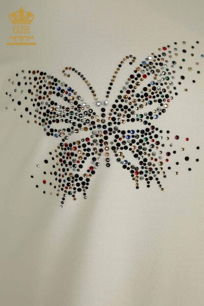 Großhandel Damenbluse mit Schmetterlingsmuster, Ecru - 79364 | KAZEE - Thumbnail