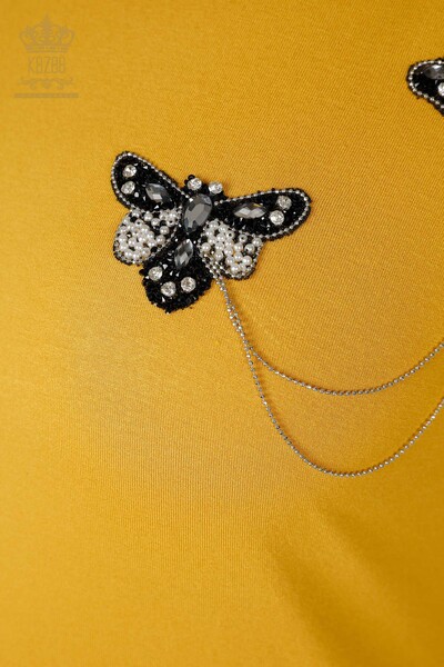 Großhandel Damenbluse Schmetterling gemustert Safran - 78933 | KAZEE - Thumbnail