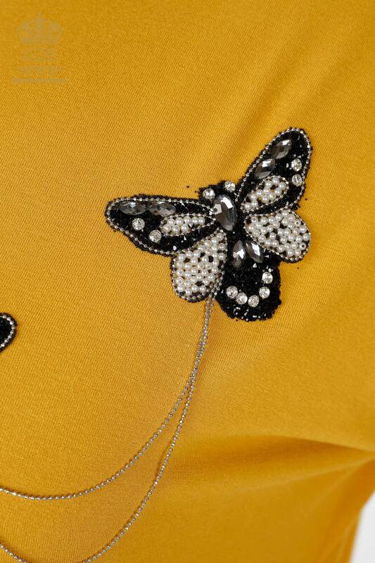 Großhandel Damenbluse Schmetterling gemustert Safran - 78933 | KAZEE