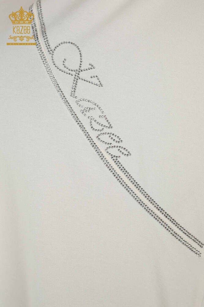 Großhandel Damenbluse - Stein bestickt - Ecru - 79295 | KAZEE - 3