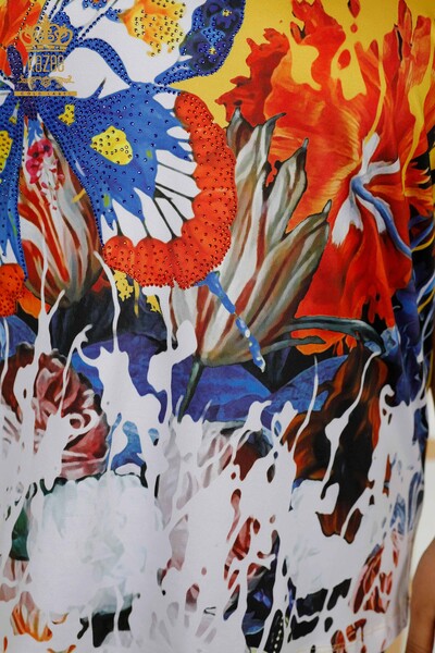 Großhandel Damen bluse - Stein bestickt - Digital - 12101 | KAZEE - 4