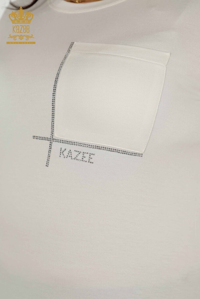 Großhandel Damenbluse - Tasche - Kurzarm - Ecru - 79234 | KAZEE - 3