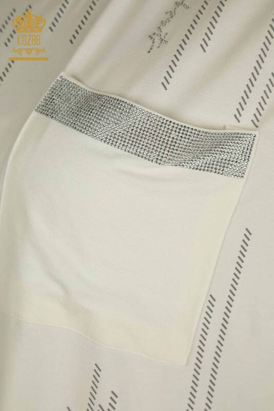 Großhandel Damen bluse - Taschen details - Ecru - 79140 | KAZEE