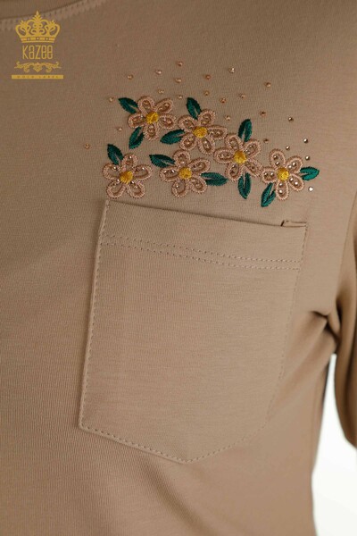Großhandel Damen Bluse - Taschen details - Puder - 79477 | KAZEE - Thumbnail