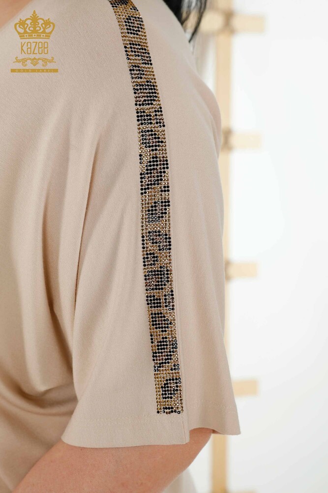 Großhandel Damenbluse - Tiger Detail - Beige - 77683 | KAZEE - 5