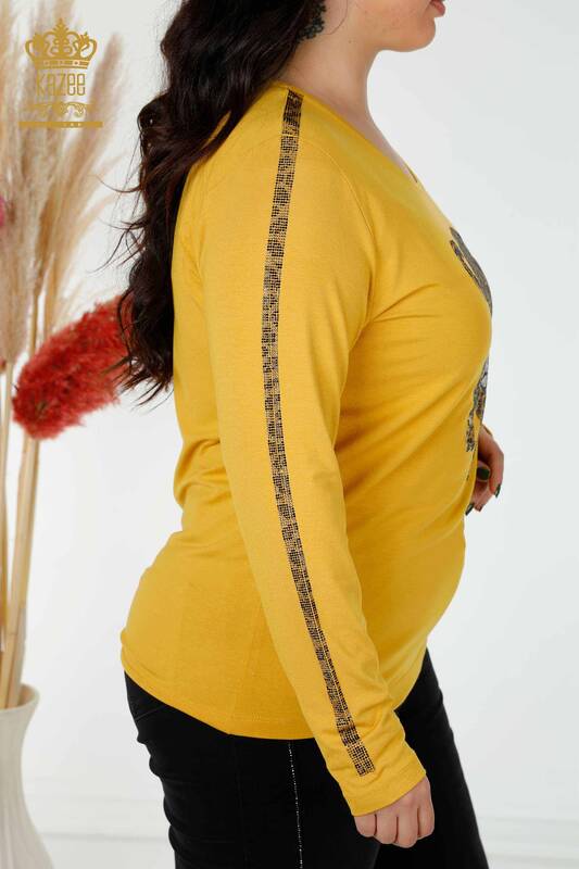 Großhandel Damen Bluse mit Tiger Muster Safran-79050 / KAZEE