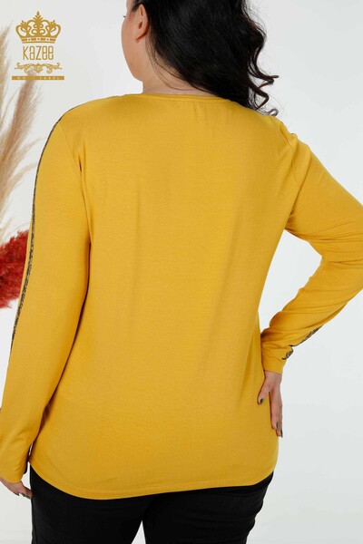 Großhandel Damen Bluse mit Tiger Muster Safran-79050 / KAZEE - Thumbnail