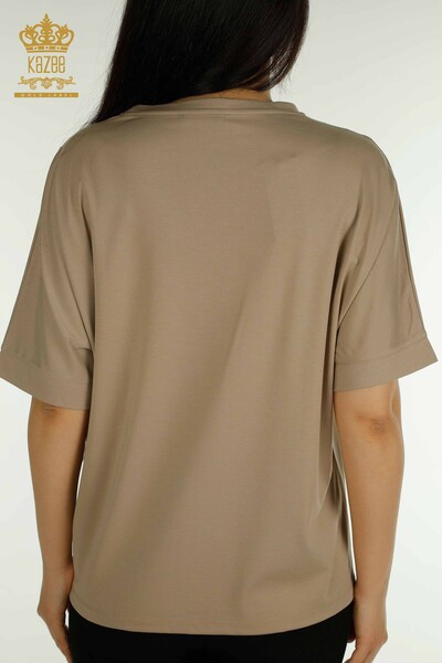 Großhandel Damen Bluse im - Tüll detailliert - Beige - 79500 | KAZEE - Thumbnail