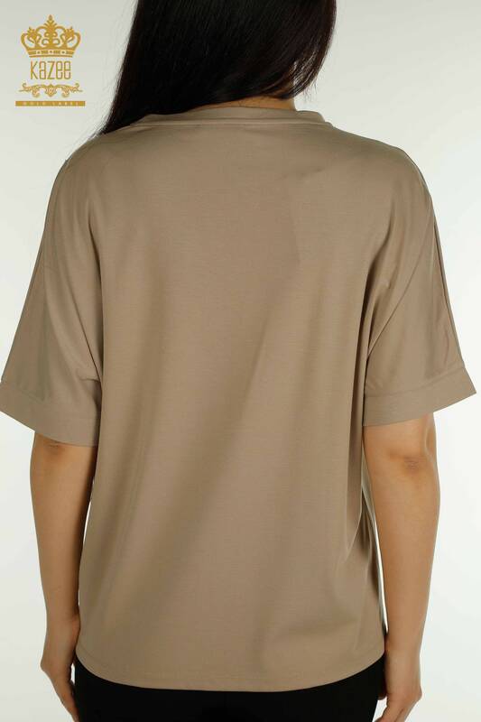 Großhandel Damen Bluse im - Tüll detailliert - Beige - 79500 | KAZEE