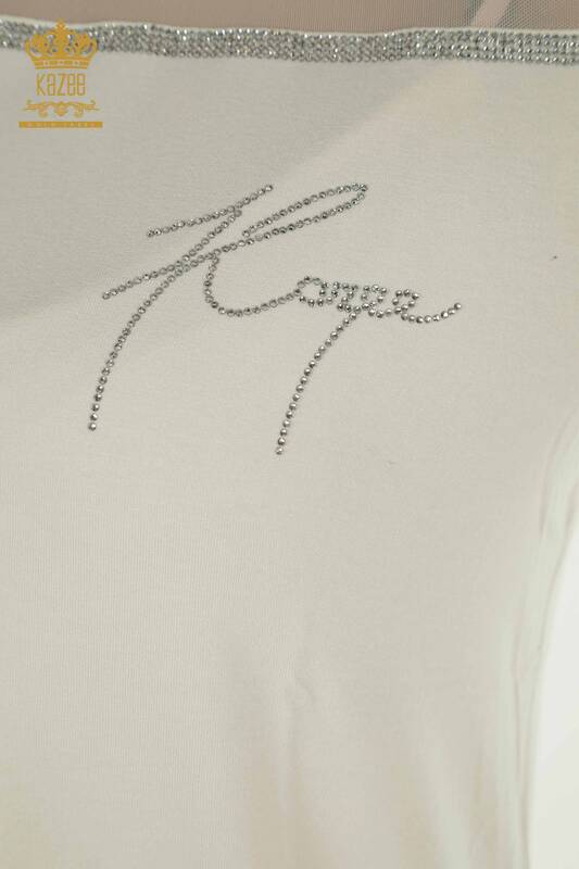 Großhandel Damen bluse - Tüll detailliert - Ecru - 78996 | KAZEE