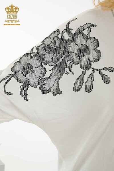 Großhandel Damenbluse - Tüll Detaillierter - Ecru - 79096 | KAZEE - Thumbnail