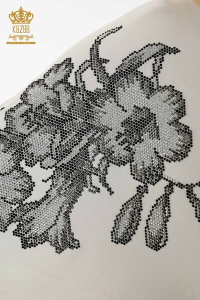 Großhandel Damenbluse - Tüll Detaillierter - Ecru - 79096 | KAZEE - Thumbnail