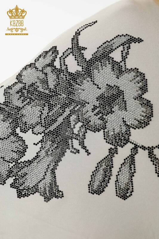 Großhandel Damenbluse - Tüll Detaillierter - Ecru - 79096 | KAZEE