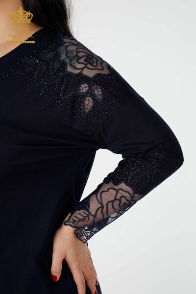 Großhandel Damenbluse Tüll Detaillierte Navy - 77973 | KAZEE - 4