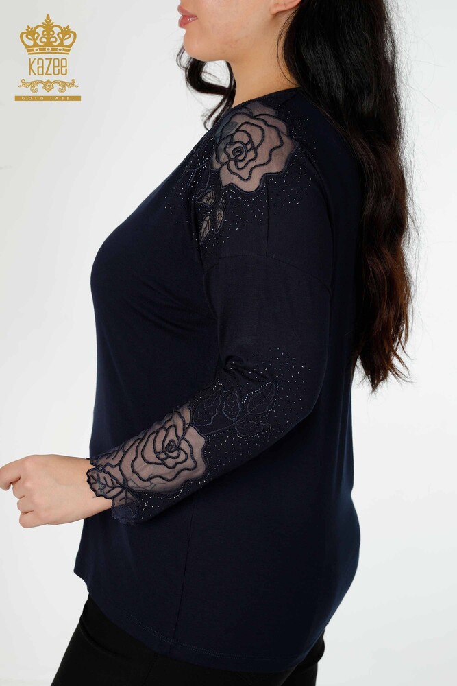 Großhandel Damenbluse Tüll Detaillierte Navy - 77973 | KAZEE - 5