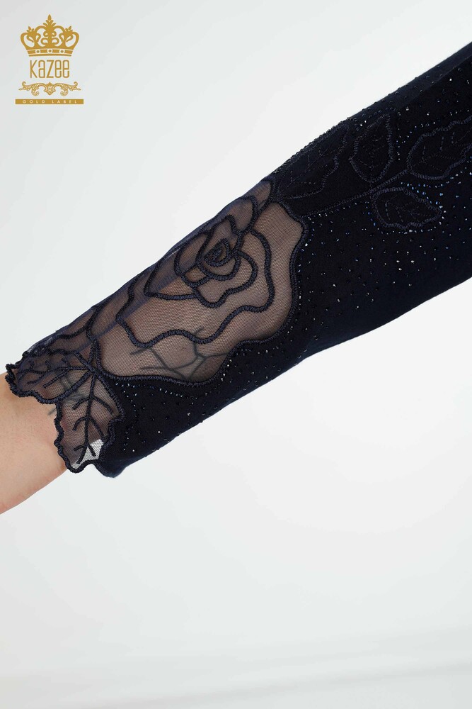 Großhandel Damenbluse Tüll Detaillierte Navy - 77973 | KAZEE - 6