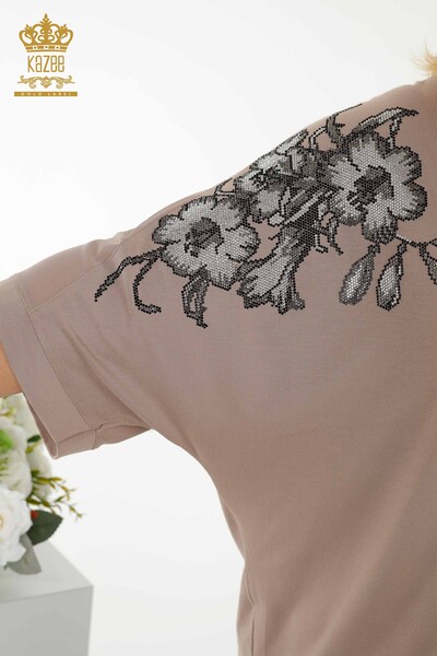 Großhandel Damenbluse - Tüll Detaillierter - Nerz - 79096 | KAZEE - Thumbnail