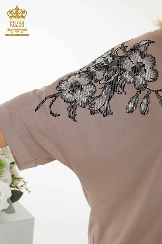 Großhandel Damenbluse - Tüll Detaillierter - Nerz - 79096 | KAZEE