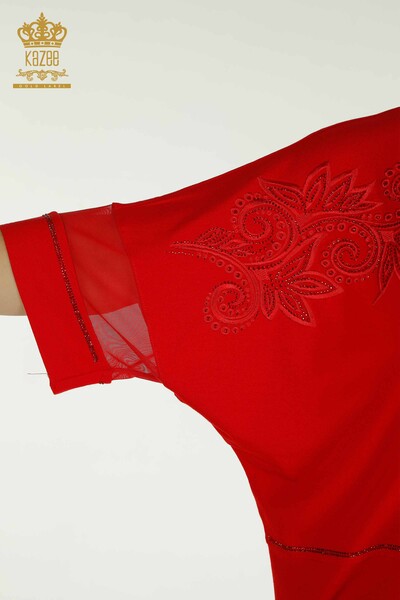 Großhandel Damenbluse Tüll detailliert Rot - 79051 | KAZEE - Thumbnail