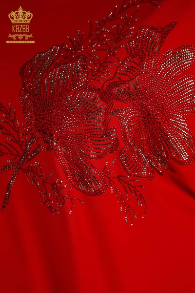 Großhandel Damenbluse - Tüll Detaillierter - Rot - 79298 | KAZEE - Thumbnail