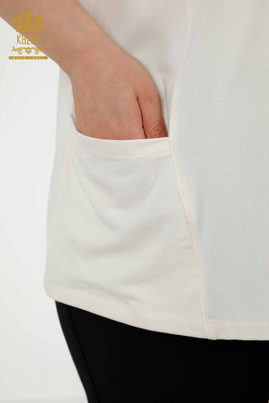 Großhandel Damen Bluse - Zwei Taschen - Ecru - 79294 | KAZEE