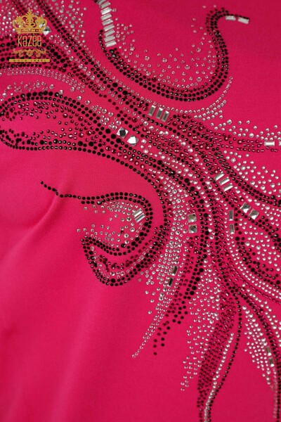 Großhandel Damen Bluse - Zwei Taschen - Fuchsia - 79294 | KAZEE - 3