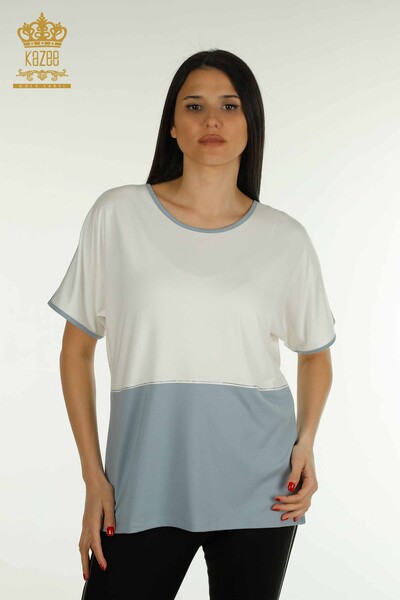Großhandel Damen Bluse - Zwei Farben - Blau - 79533 | KAZEE - Thumbnail