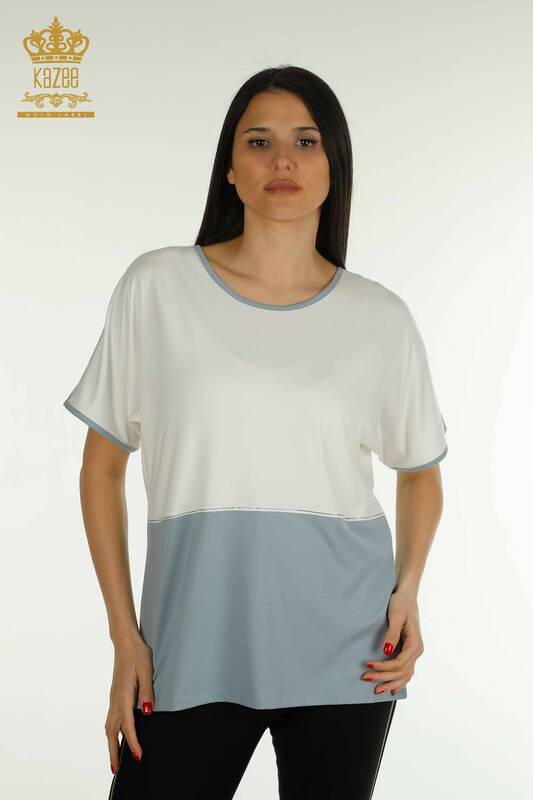 Großhandel Damen Bluse - Zwei Farben - Blau - 79533 | KAZEE