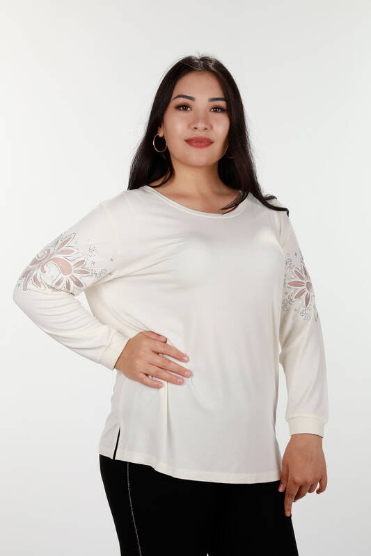 Großhandel Damen Bluse – Ärmel Detaillierte – Stein Bestickt – 77928 | KAZEE