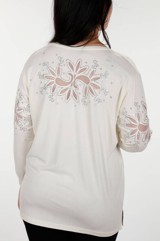 Großhandel Damen Bluse – Ärmel Detaillierte – Stein Bestickt – 77928 | KAZEE