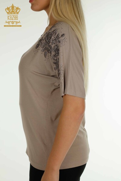 Großhandel Damen bluse - Stein bestickt - Nerz - 79097 | KAZEE - Thumbnail