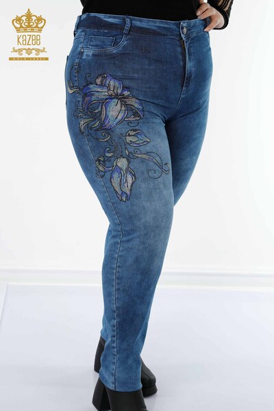 Großhandel Damen Jeans - Blumenmuster - Blau - 3569 | KAZEE - Thumbnail