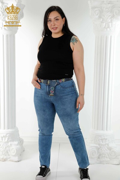 Großhandel Damen Jeans Blau mit Gürtel - 3681 | KAZEE - Thumbnail