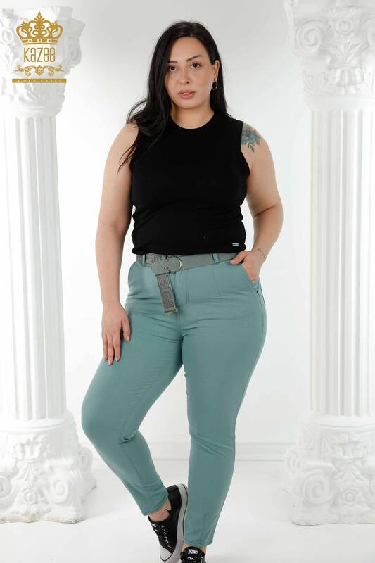 Großhandel Damen Jeans mit Gürtel Hellblau - 3468 | KAZEE
