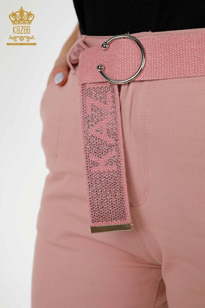 Großhandel Damenjeans - Mit Gürtel - Taschen - Getrocknete Rose - 3498 | KAZEE - Thumbnail