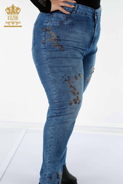 Großhandel Damen Hosen jeans - Stein bestickt - Blau - 3607 | KAZEE - Thumbnail