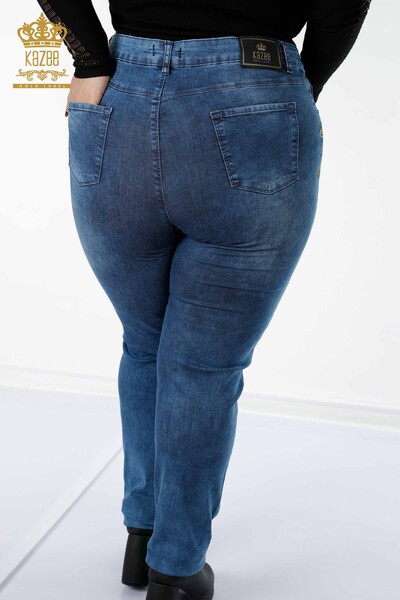 Großhandel Damen Hosen jeans - Stein bestickt - Blau - 3607 | KAZEE - Thumbnail