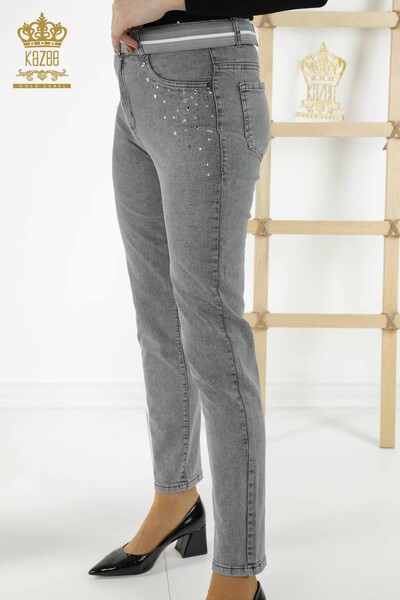 Großhandel Damen Jeans Stone Embroidered Grey - 3688 | KAZEE - 2